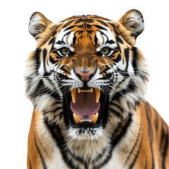 Fototapeta premium Angry bengal tiger on transparent background PNG