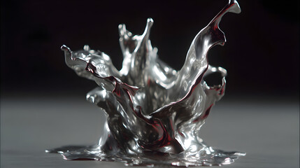 Metallic liquid splash creating dynamic shapes and textures in a captivating visual display