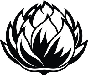Stylized artichoke flower bud in black and white vector illustration
