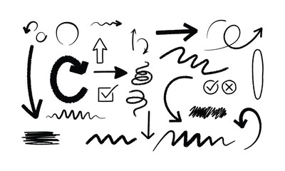 Hand drawn arrows and symbols doodle vector collection