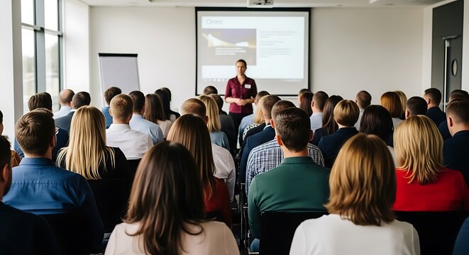 Speaker addressing professionals at a corporate business meeting - Powered by Adobe