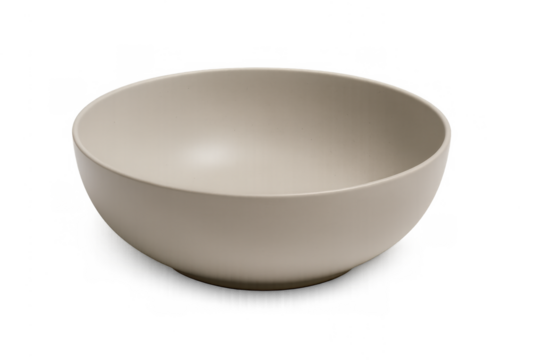 Empty ceramic bowl in a clean modern design, isolated with a transparent background for various food and kitchen themes