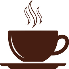 Hot Coffee Cup and Saucer Solid Brown Silhouette Icon Vector Illustration with Steam