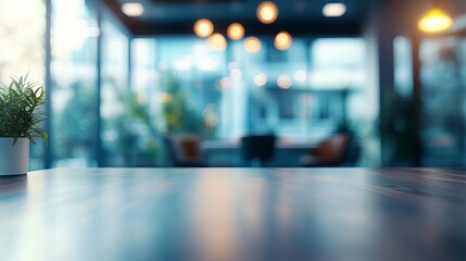 Imagine your product here on this modern wooden surface against a blurred office backdrop, perfect for showcasing professional services and tech innovations