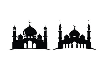 Silhouette of two islamic mosques with domes and minarets