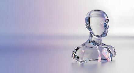 Modern glass head sculpture, a symbol of technology, innovation and the future of artificial intelligence, perfect for forward-thinking designs