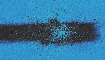 Black spray paint line on blue background. Noises and grain texture illustration.