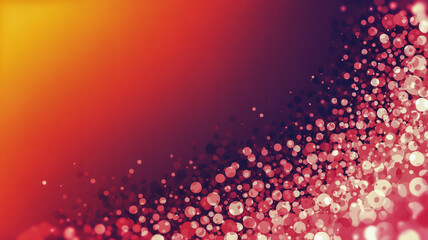 Abstract background of glowing bokeh particles in warm red and orange gradient