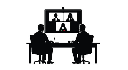 Silhouette of a business meeting with a video conference display