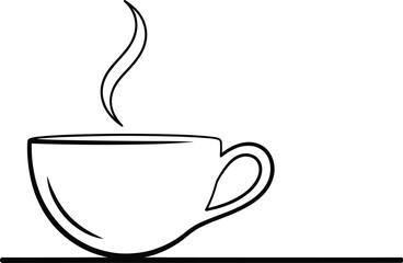 Continuous Line Drawing Hot Coffee Cup with Steam Vector Minimalist Simple Outline Illustration