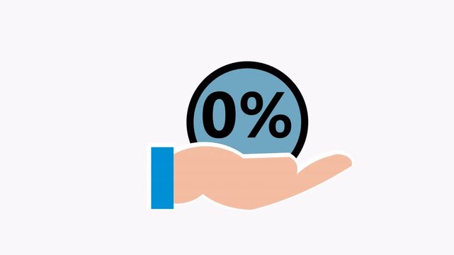 Hand holding a zero percentage symbol. Suitable for financial concepts or business themes. Illustrates 0 interest rates, economy, or savings. Ideal for web graphics or presentations.