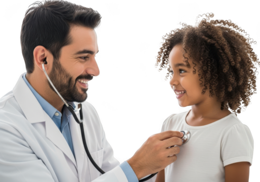 Doctor examining a young girl with a stethoscope isolated on transparent background - Powered by Adobe