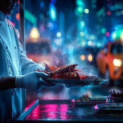 gourmet lobster served at night