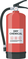 A red dry chemical fire extinguisher with a black handle and hose.