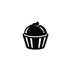 Black and white simple icon of a cupcake with frosting