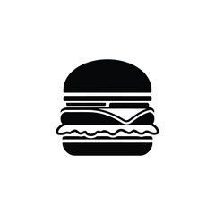 Simple black and white icon of a hamburger