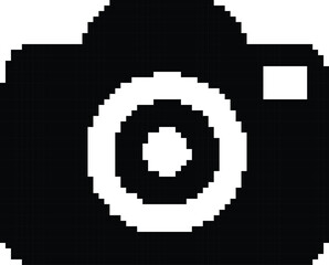 Hand made Pixel art camera icon simple black and white vector illustration perfect for retro-themed designs and digital media projects By illustrator