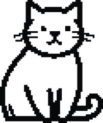 Hand made Pixelated cat illustration a minimalist black and white vector design perfect for retro gaming assets and simple graphic elements By illustrator