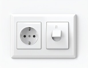 White outlet and switch on white wall, clean