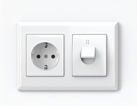 White outlet and switch on white wall, clean