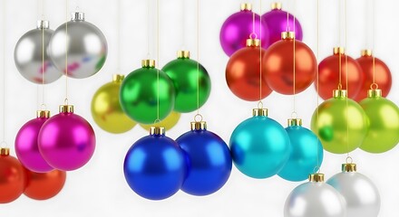 Fototapeta premium Collection of shiny metallic christmas ornaments in various colors