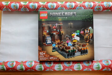 Obraz premium Lego Minecraft gift wrapping for Christmas. Concept photo.