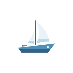 Fototapeta premium Blue Sailboat with White Sails and Mast, Simple Flat Design.