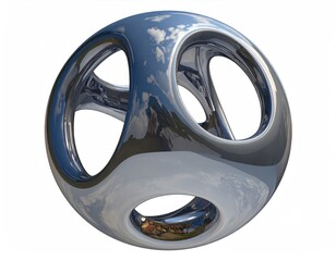 Polished, perforated sphere reflects sky