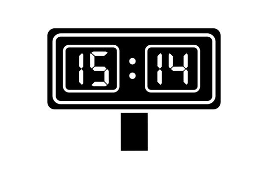Digital scoreboard with time display in black and white silhouette style