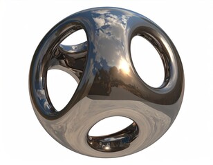 Shiny, chrome sphere with three circular holes