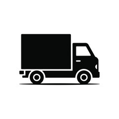Fototapeta premium Silhouette of a simple black delivery truck icon on white background