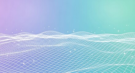 Abstract digital landscape with gradient background and geometric mesh