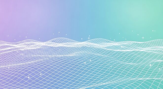 Abstract digital landscape with gradient background and geometric mesh - Powered by Adobe