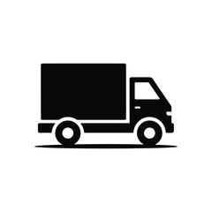 Fototapeta premium Black and white icon of a delivery truck, side view, simple design