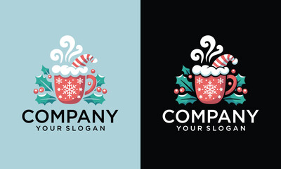 Coffee Cup wearing a christmas hat, Cartoon Mascot Illustration Character Vector Retro Vintage Clip-art Hand-drawn Logo Design