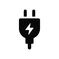 Obraz premium Black power plug icon featuring a lightning bolt design on a white background