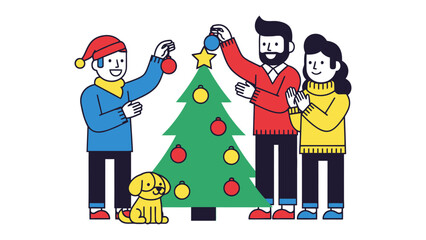 Joyful Christmas Celebration: A family gathers to decorate their Christmas tree, a symbol of togetherness and the festive spirit, enjoying the moments of joy. 