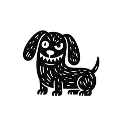 Adorable Black White Cartoon domestik animals mascotes dog cat cow bulldog korgi dino Vector Art	