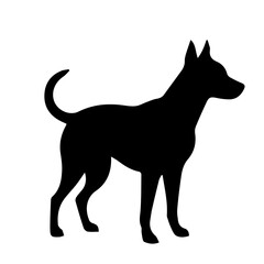 balck and white vector silhouette of dog on white background