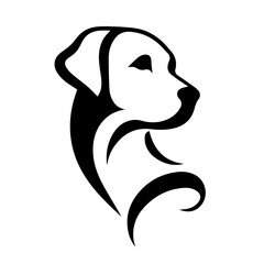 balck and white vector silhouette of dog on white background