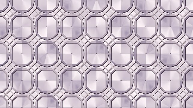Abstract geometric pattern of faceted crystal shapes in a repeating grid