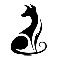 balck and white vector silhouette of dog on white background