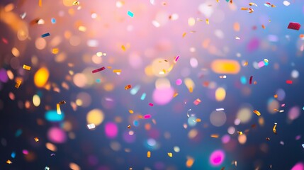 Vibrant falling confetti creates a stunning festive background with sparkling bokeh lights perfect for joyous celebrations and events
