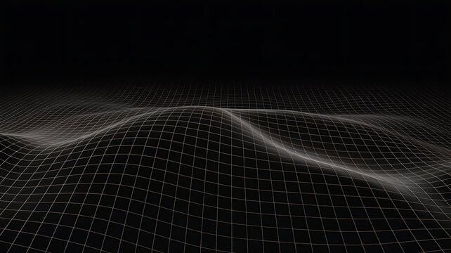 Abstract digital landscape with glowing lines and dark background