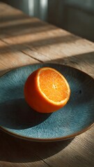 Fresh Orange on White Plate in Natural Light &ndash; Minimalist Food Photography