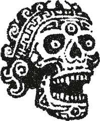 Aztec inspired ornamental skull, tribal stipple vector illustration for tattoo flash, dia de los muertos theme, poster and apparel
