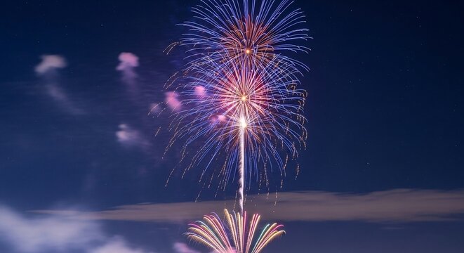 Stunning fireworks illuminate the night sky with vibrant colors and sparkling trails, perfect for celebrations, holidays, and festive events