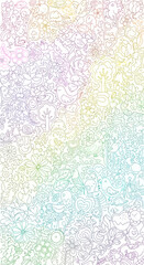 Fototapeta premium Whimsical rainbow doodle art with flowers, birds, and hearts for joyful creative projects and fun designs