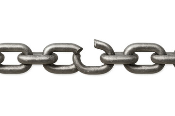 Obraz premium Metal chain link breaking, illustrating concepts of freedom, stress, vulnerability, and release. Transparent background