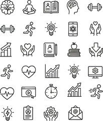 Self Improvement  Wellness Line Icons Set – Personal Development, Fitness, Productivity
